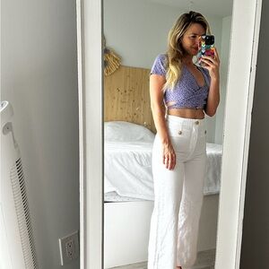 Stylish Purple Crop Top and White Pants